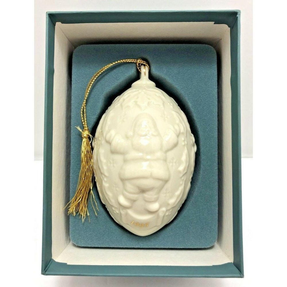 LENOX 1995 Annual Santa Egg w/ Gold Trim - Porcelain Christmas Ornament w/ Box
